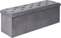 Velvet Storage Ottoman Bench, 43.3" Upholstered Tufted Ottoman with Storage, Folding Footrest Bench for Bedroom, Living Room, or Entryway, Grey