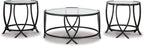 GTU Furniture Contemporary Glass Round 3-Piece Coffee Table Set, Cocktail Table with 2 Matching End Tables, Black Finish for Living Room