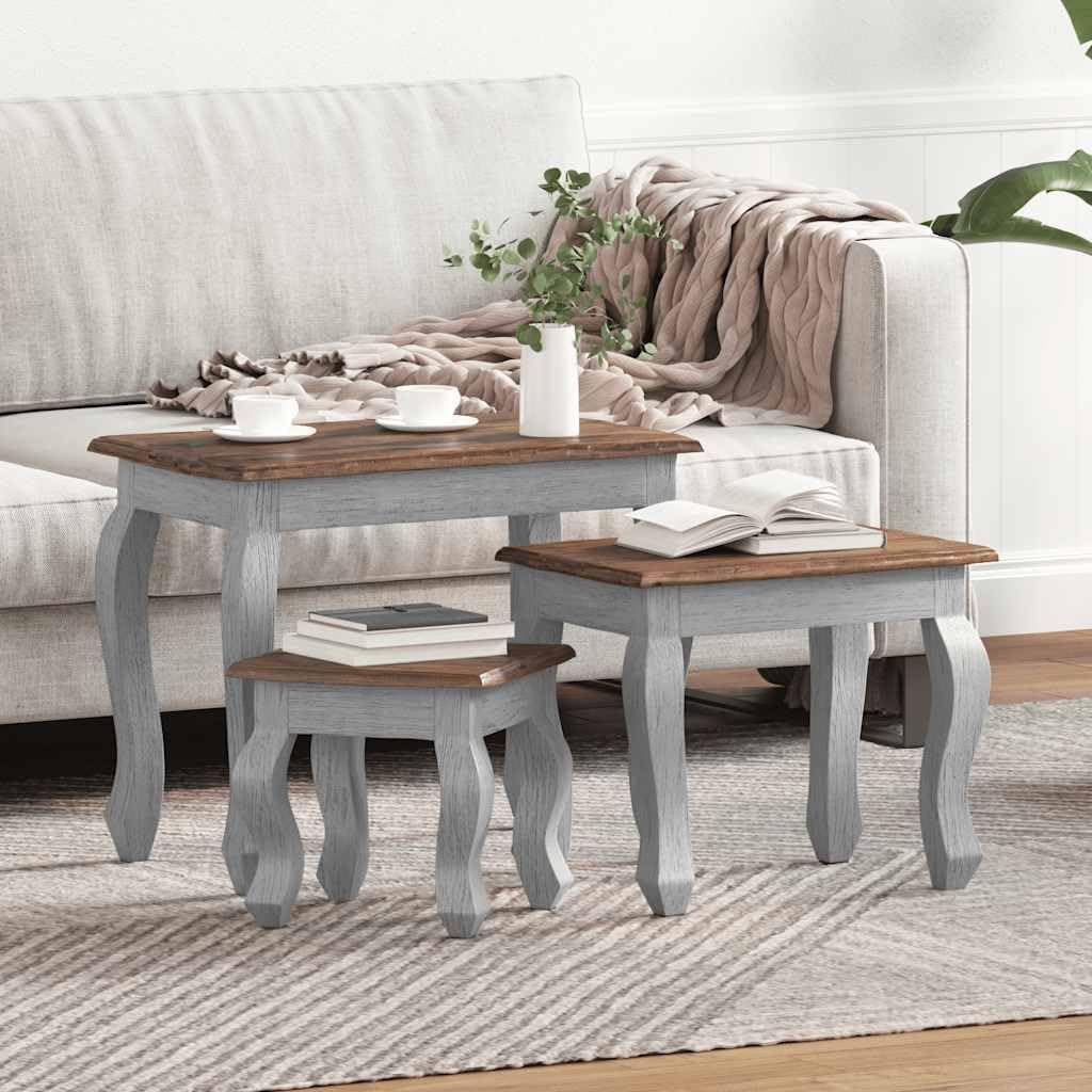 Nesting Table Set 3 Pieces Solid Mahogany Wood | Antique Style, Handmade Vintage, 3 Different Sizes, Durable Side Tables for Living Room