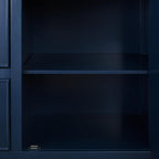 Crosley Furniture Cutler Faux Marble Top Kitchen Island with Storage, Breakfast Bar, Microwave Stand, Navy