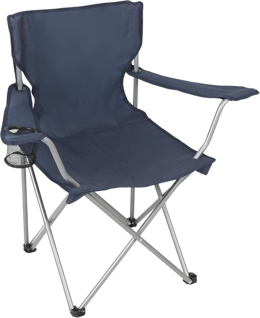 Quad Folding Camp Chair with Cup Holder, Dark Blue, Steel Frame, 250 lb Capacity, 32x19x32 Inches