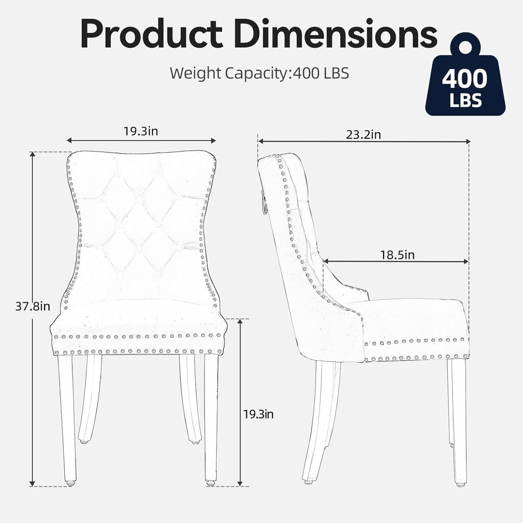 Velvet Dining Chairs Set of 4,Upholstered Dining Room Chairs with Stainless Steel Legs,Modern Luxury Kitchen Accent Chair with Button Tufted High Back,Pull Ring,Nailhead Trim,Light Blue