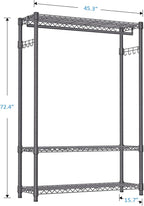 IZEUK Heavy Duty Garment Rack, Freestanding Clothing Rack for Hanging Clothes with 1 Rod, 3 Tiers & Side Hooks, Adjustable Metal Wardrobe Closet Organizer, 45.3" W x 15.7" D x 72.4" H, Dark Grey