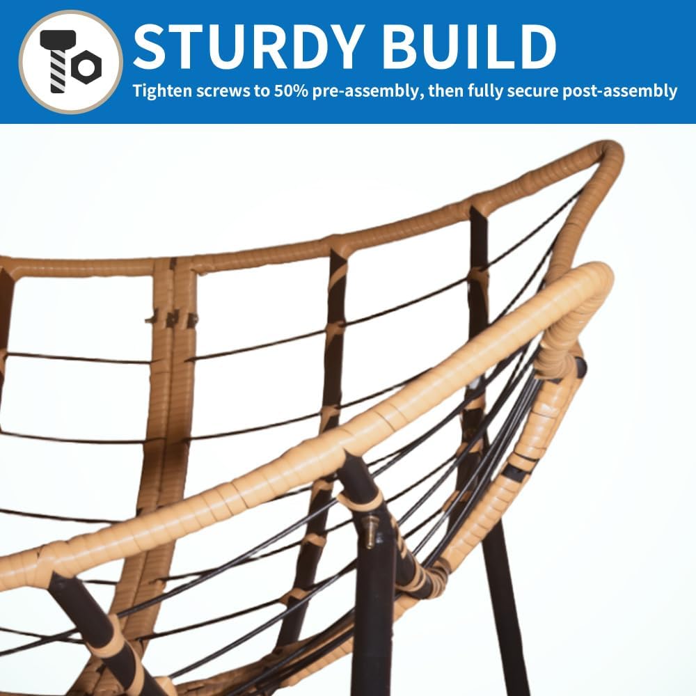 Larger Outdoor Rocking Chair, Rattan Wicker Lounge Chair, for Bedroom, Living Room, Porch, Garden,Lawn-Beige (Black+Blue + Metal + Cotton)