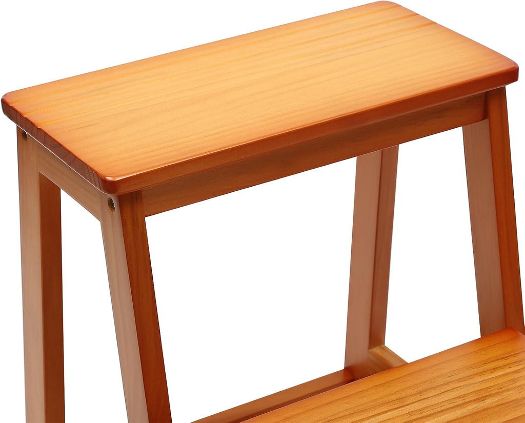 Folding Library Ladder Chair, 3-Step Stool Stepladders Lightweight Portable Multi-Functional Wood Step Ladder for Home,Kitchens, Garages (Honey)