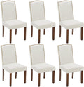 Kitchen Chairs Set of 6 Modern Upholstered Fabric Seat with Nailhead Trim and Ergonomic Lumbar Support for Living Room and Rustic Farmhouse Dining Area, Beige