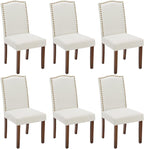 Kitchen Chairs Set of 6 Modern Upholstered Fabric Seat with Nailhead Trim and Ergonomic Lumbar Support for Living Room and Rustic Farmhouse Dining Area, Beige