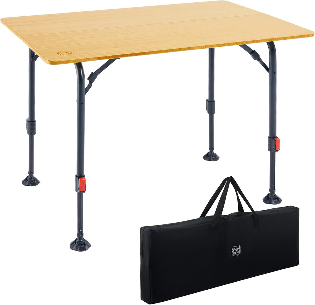 TIMBER RIDGE Bamboo Folding Camping Table, Portable RV Picnic Table | Adjustable Height (18.5"-26.5") & Aluminum Frame, Heavy Duty 220LBS Outdoor Dining for Tailgate Patio, Carry Bag Included