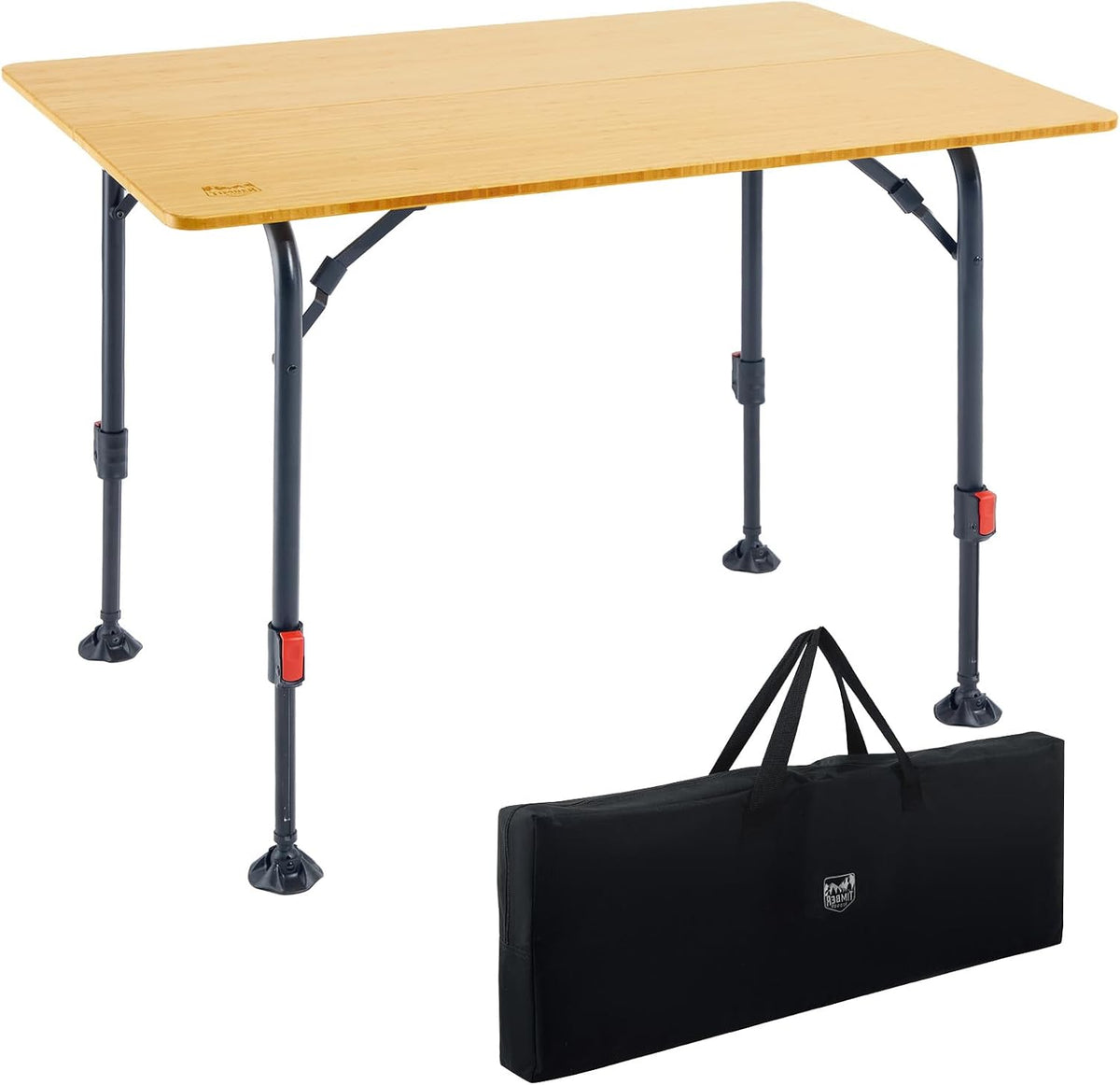 TIMBER RIDGE Bamboo Folding Camping Table, Portable RV Picnic Table | Adjustable Height (18.5"-26.5") & Aluminum Frame, Heavy Duty 220LBS Outdoor Dining for Tailgate Patio, Carry Bag Included