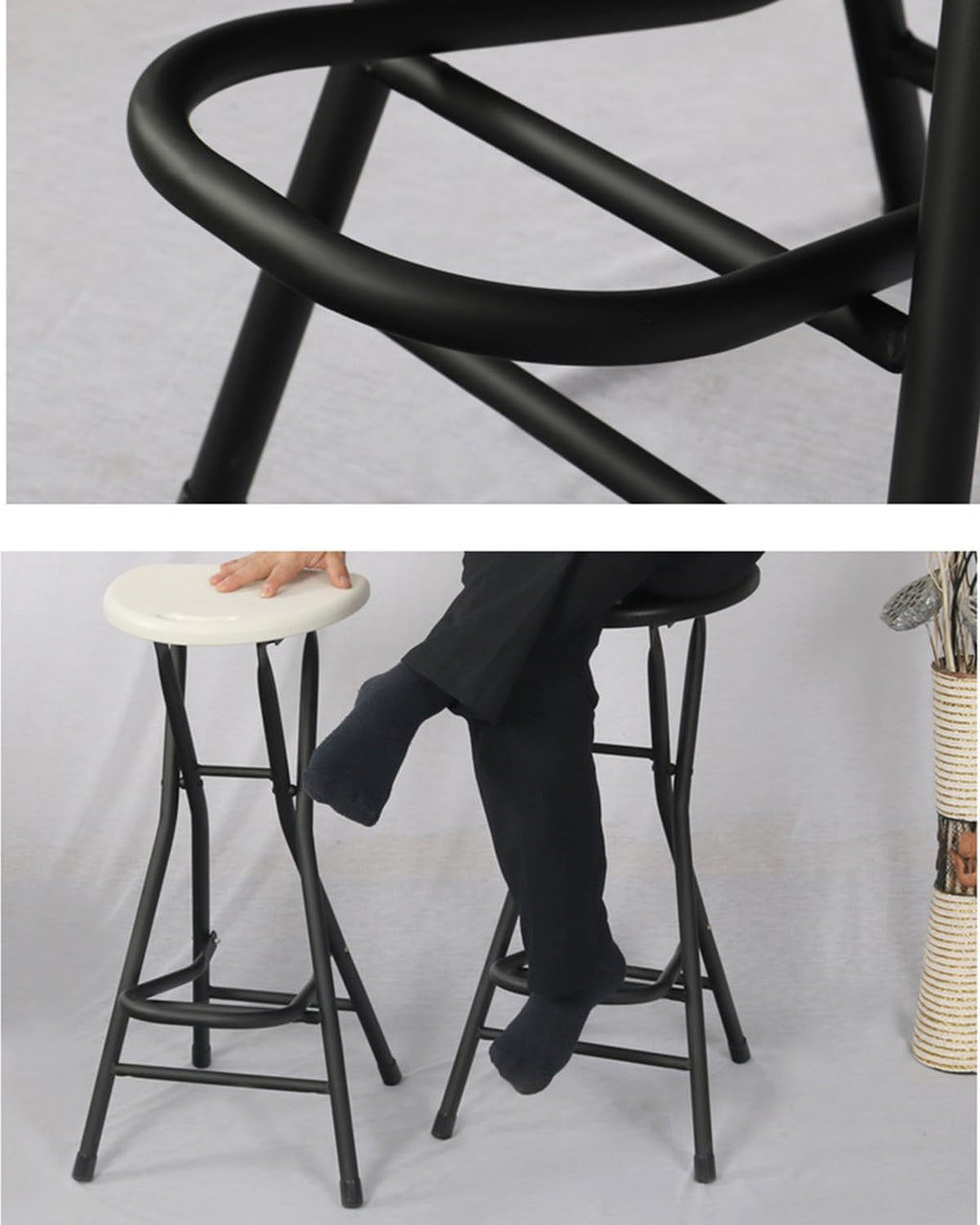28 inch Black Bar Stool,Portable Stool for Adults Foldable Stools with Handle,Collapsible Heart-Shaped Folding Counter Height Stools Chair for Camping Kitchen,Loads 250 Lbs,1 Pack