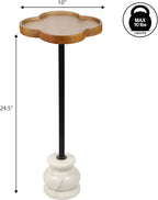 JONATHAN Y Colby Mango Wood Top Drink Table, 24.5" Tall Quatrefoil Martini Accent Table with White Marble Base and Black Iron Pedestal for Small Spaces in Living Room and Bedroom END3000A