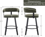 Shunzhi Modern Green Counter Height Bar Stools Set of 2 Leather Barstools with Backs/Metal Legs/Footrest Upholstered Counter Stools Comfy Bar Chairs for Dining Room/Home Bar/Kitchen Island/Pub,25 Inch