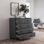Dark Grey Solid Pine Wood Medium Sideboard with 5 Drawers, Modern Storage Cabinet for Living Room Dining Area Hallway, Sturdy Construction Wall Mountable, Ample Storage Space