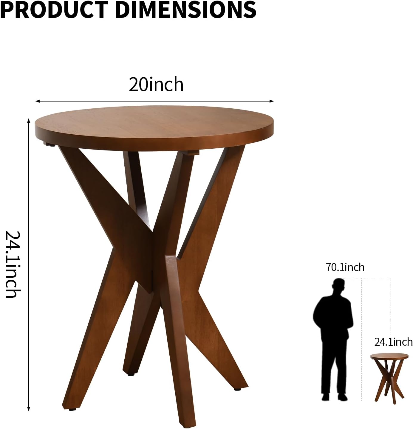 Ahokua Mid-Century Modern Round End Table, Walnut Brown Farmhouse Side Table with MDF Top and Crossed Legs for Living Room Bedroom, or Small Spaces