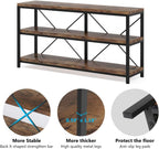 Tribesigns 55 Inches Long Sofa Table with Storage Shelves, 3 Tiers Industrial Rustic Console Table with Open Shelves, Three Decorative Shelf, Open TV Shelf for Living Room, Hallway, Book