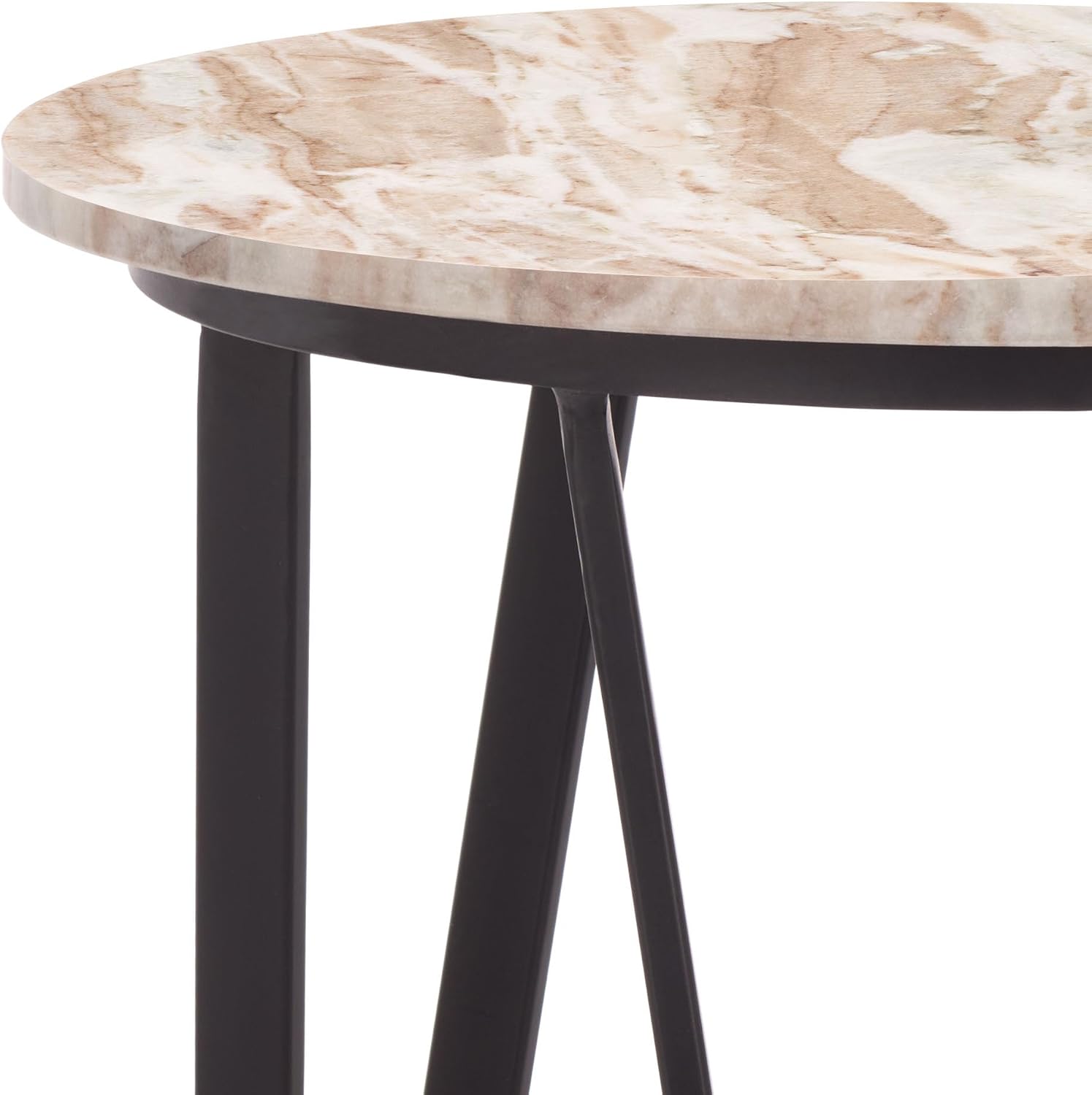 SAFAVIEH Home Collection - Reni Brown Marble & Black Metal Accent Table, Contemporary Round Side Table, Fully Assembled (ACC3753A)