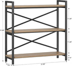 Homeiju 3 Tier Bookshelf 31.49" Width, Wood and Metal Etagere Bookcase, Vintage Farmhouse Modern Wooden Big Book Shelf for Home Living Room Bedroom Office Storage(Light Coffee)