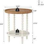 Function Home Round End Table, Farmhouse Side Table with Storage Shelf, 2 Tier Wooden Nightstand, 19.2” Accent Table for Living Room Bedroom Small Space, Natural Tray Top and Vintage White Spindle Leg