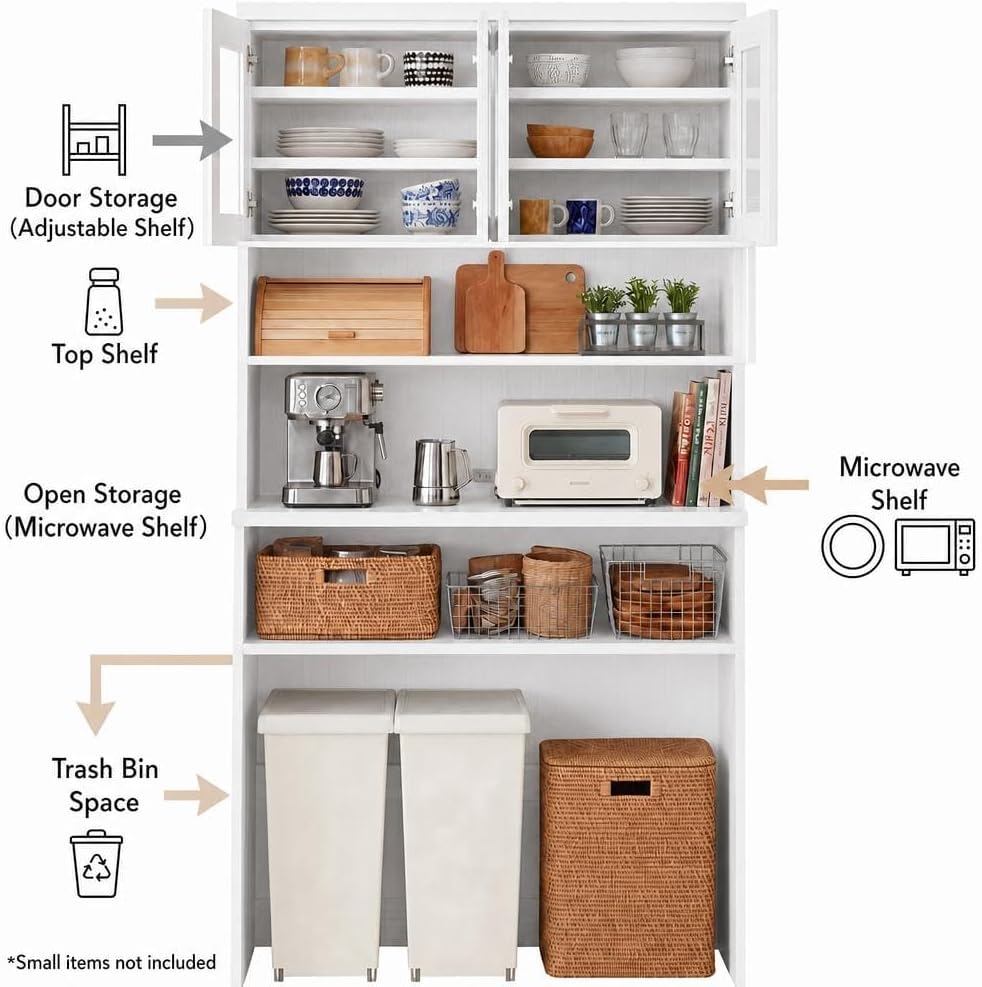 Garvee 71.5" Kitchen Cabinet with Trash Can Storage, Kitchen Trash Can Cabinet with Microwave Stand, 35.4" Wide Kitchen Pantry with Garbage Storage for Dining Room