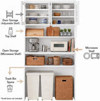 Garvee 71.5" Kitchen Cabinet with Trash Can Storage, Kitchen Trash Can Cabinet with Microwave Stand, 35.4" Wide Kitchen Pantry with Garbage Storage for Dining Room