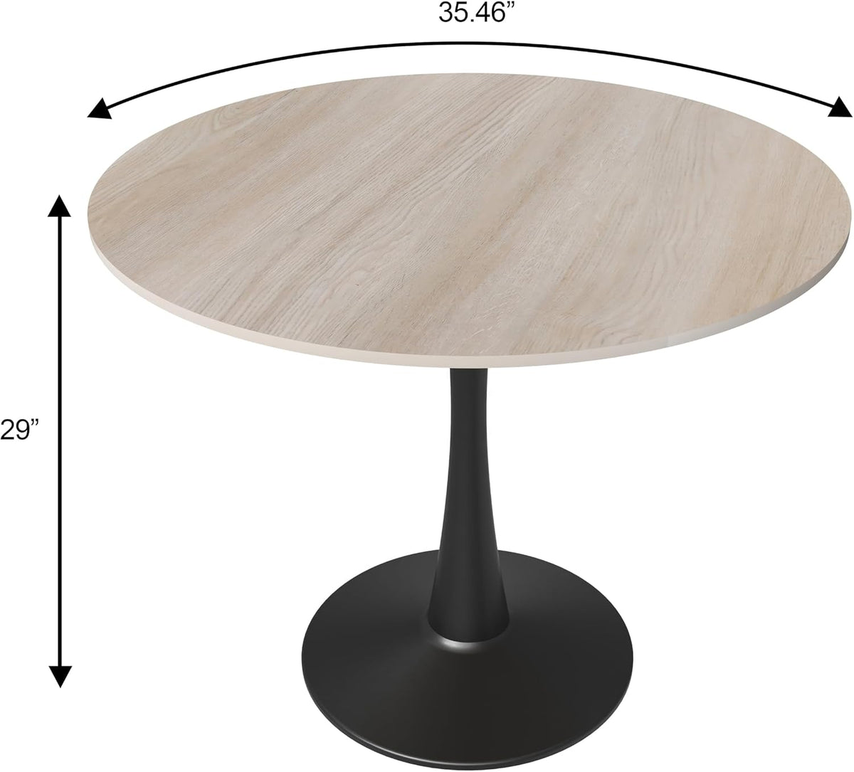 LeisureMod 35" Round Dining Table with Sintered Stone Top – Modern Black Pedestal Base Mid-Century Café Table for Kitchen & Dining Room