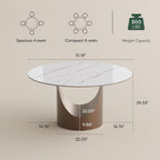 POVISON Round Dining Table for 4, 51" Glossy White Sintered Stone Top Dining Table with Bronze Carbon Steel Pedestal, Modern Dining Room Table for Kitchen, Living Room (Table Only)