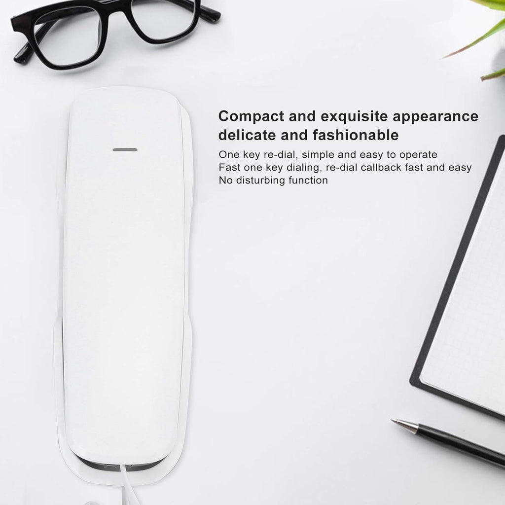 Upgrade A061 White Table Wall Mounting Extension Telephone Corded Phone Desk Phone with One Key Re Dial Save Space for Home Business