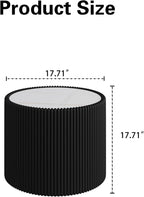 17.7-Inch Round End Table for Living Room Office, White Faux Marble Tabletop, Black Fluted PU Leather Covered, Modern Round Sofa Side Table Small Coffee Table, 17.71''Dia x 17.71''H
