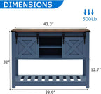Entryway Table with Storage, Farmhouse Buffet Cabinet Coffee Bar Kitchen Island with Sliding Barn Doors & Shelves, Console Table for Kitchen, Dining Room, Living Room, Blue