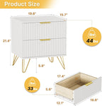 White Nightstand Set of 2, Modern Night Stand Bedside Table with 2 Storage Drawer, Bed Side End Table with Golden Handles and Legs for Bedroom, White