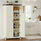 YITAHOME 67" Kitchen Pantry Cabinet, 4 - Tier Cupboard with Adjustable Shelves, Hooks & Detachable Hanging Rods, Buffet Sideboard for Living & Dining Rooms, White