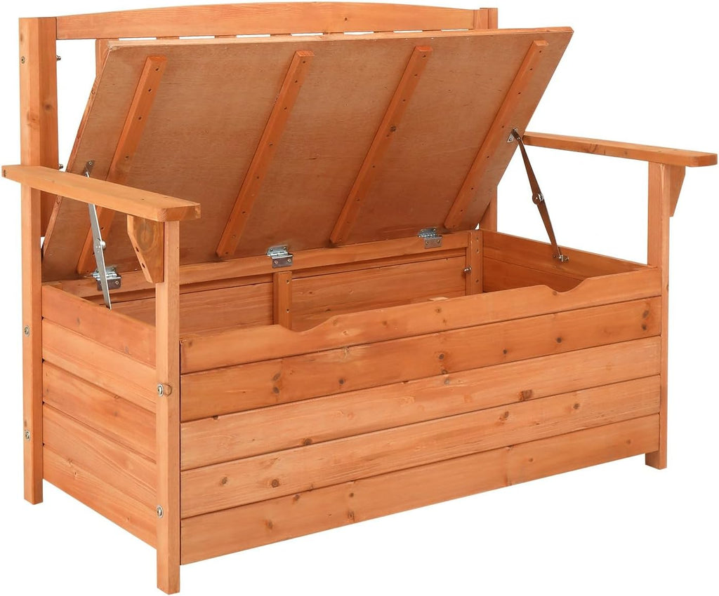 Outdoor Cedar Wood Storage Bench with Backrest and Armrests | 44.09 x 22.83 x 33.07 Inch, 440 lbs Capacity