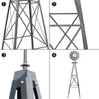 8FT Windmill for Yard Garden Decoration with Weather Vanes，Heavy Duty Outdoor Wind Mills, Large Metal Outdoor Windmill,Weather Resistant,Gray