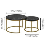 Nesting Coffee Table Set of 2, 27.6 inch Round Side Tables Coffee Table with Wood Marble Pattern Top Sturdy Metal Frame, End Table for Living Room Bedroom Balcony Yard (Black+Gold)
