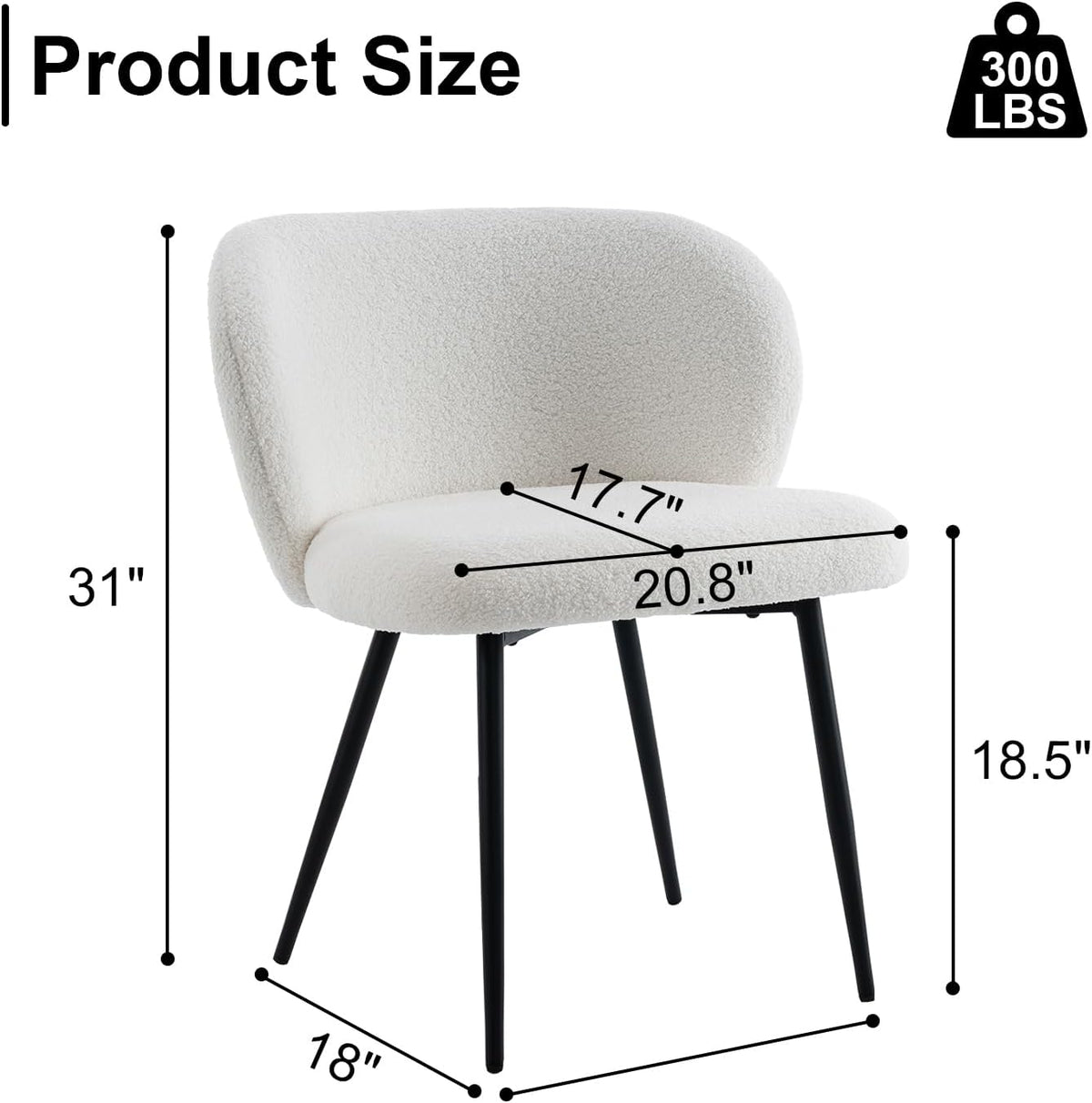 Chairs Set of 2, Upholstered Fabric Dining Room Chairs, Makeup Vanity Chair Modern Accent Chairs Farmhouse Kitchen Dining Chairs with Metal Legs for Home Kitchen, Living Room, Ivory