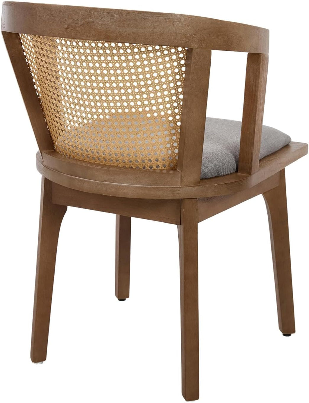 Kmax Modern Rattan Dining Chair Set of 4 Farmhouse Semi Barrel Dining Room Chair Wooden Upholstered Chair Oak Finish for Living Room Kitchen, Walnut/Grey Seat