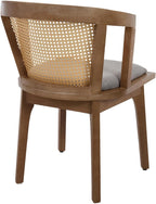 Kmax Modern Rattan Dining Chair Set of 4 Farmhouse Semi Barrel Dining Room Chair Wooden Upholstered Chair Oak Finish for Living Room Kitchen, Walnut/Grey Seat