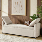 HULALA HOME 59" Storage Bench with 2 Throw Pillows, Modern Long Bedroom Bench for End of Bed, Comfy Upholstered Footstool for Entryway Living Room, Linen