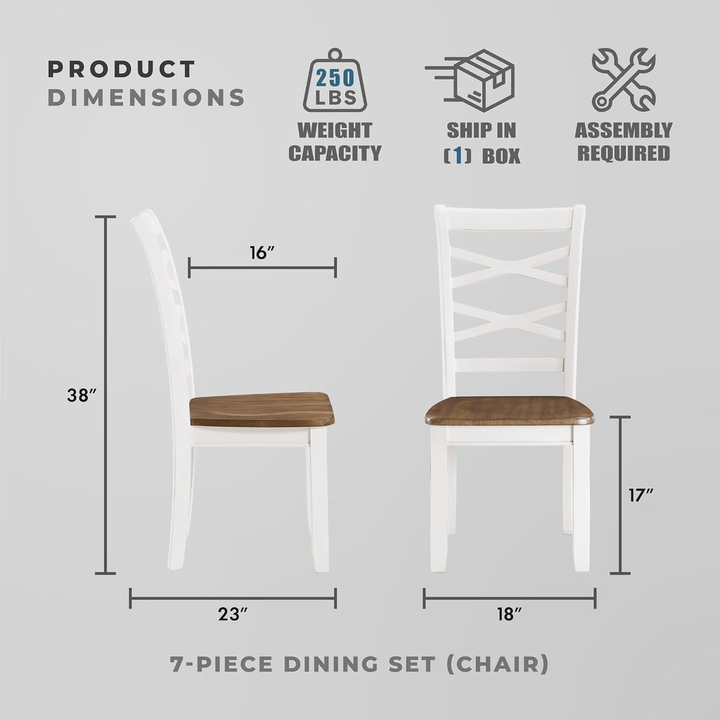 Lexicon 7-Piece Dining Set, Wooden Dining Table and 6 Chairs, Cherry/White | Farmhouse Dining Set, Rectagular Table, Cross Back Chairs, Easy Assembly Seater for Indoor Home, Dinner, Kitchen, 2-Tone