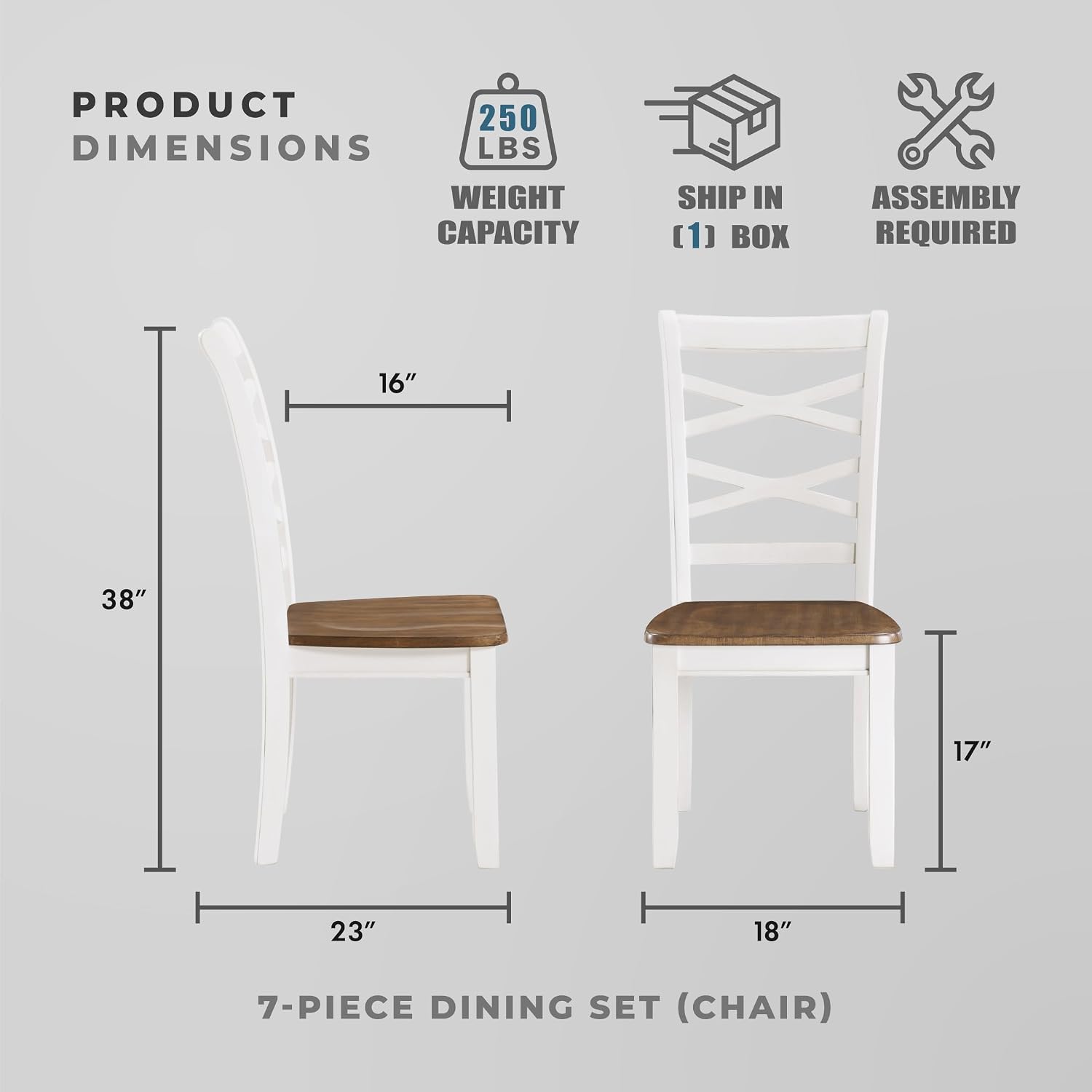 Lexicon 7-Piece Dining Set, Wooden Dining Table and 6 Chairs, Cherry/White | Farmhouse Dining Set, Rectagular Table, Cross Back Chairs, Easy Assembly Seater for Indoor Home, Dinner, Kitchen, 2-Tone