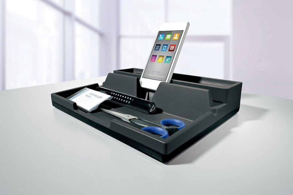 Durable 761358 VARICOLOR Desk Organiser, Compact Stationery Storage Tray with Phone/Table Mount - Charcoal