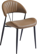 PU Leather Dining Chairs Set of 4, Mid Century Modern Dining Chairs with Stitching, Upholstered Kitchen & Dining Room Chairs with Curved Back and Black Metal Legs (Brown)