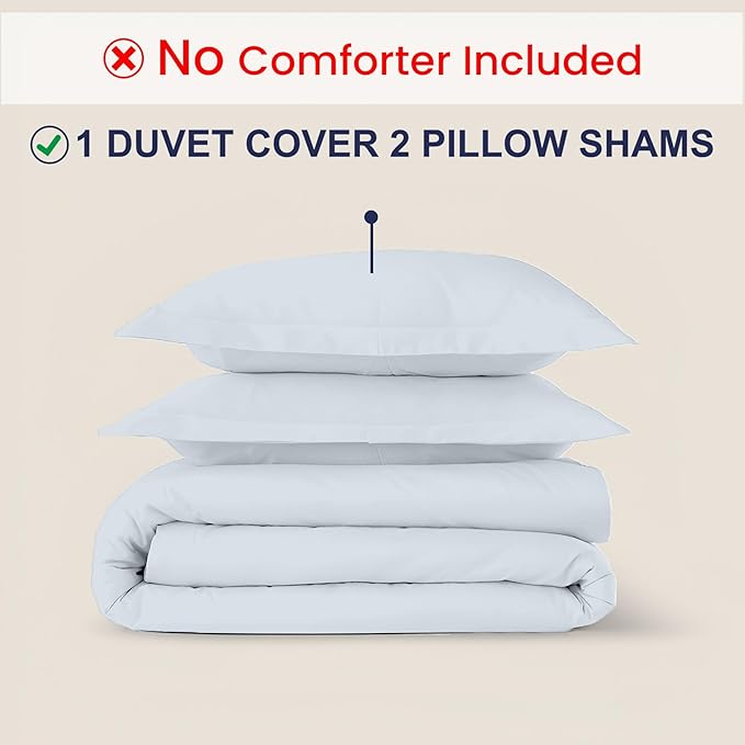 Kotton Culture 3 Pc Queen Size Duvet Cover Set -100% Egyptian Cotton Sateen 600 Thread Count Ultra Soft Premium Durable Comforter Cover Zipper Closure & Corner Ties (Blue Sky, Queen/Full 90" X 90")