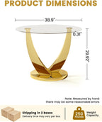 38.9" Round Glass Dining Table for 2-4, Modern Dining Room Table with Tempered Glass Tabletop & Stainless Steel Base, Round Glass Kitchen Table for Home, Small Space(Gold)