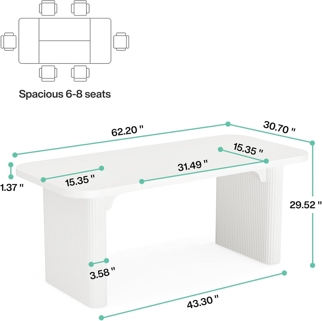 Tribesigns Dining Table for 4-6, Rectangular Wood Kitchen Tables with Double Pedestal, 62-Inch Dinner Tables for Dining Room, Living Room, Easy Assembly, Only Table (White)