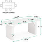 Tribesigns Dining Table for 4-6, Rectangular Wood Kitchen Tables with Double Pedestal, 62-Inch Dinner Tables for Dining Room, Living Room, Easy Assembly, Only Table (White)