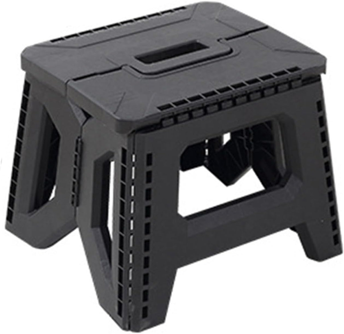 cdar Heavy Duty Plastic Folding Stool 400Lbs Capacity – Collapsible Step Stool with Non-Slip Base & Portable Handle for Camping, Kitchen, Fishing (10.43"x8.58" Foldable) Black