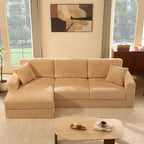 GOSUHI 113" L-Shaped Cloud Couch, Modular Sectional, Deep Seats, Camel | Pocket Spring Cushions, Oversized 3-Seater, Left Facing Chaise, Corduroy Upholstery Couches for Living Room
