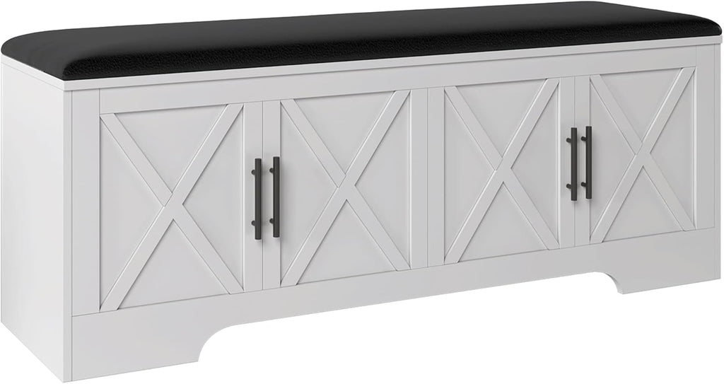 DreamDashio Storage Bench with Cushion, 47.2" End of Bed Storage Bench with Lift Top, Window Bench Seat with Storage for Bedroom, Mudroom, Entryway, Living Room & Hallway, White