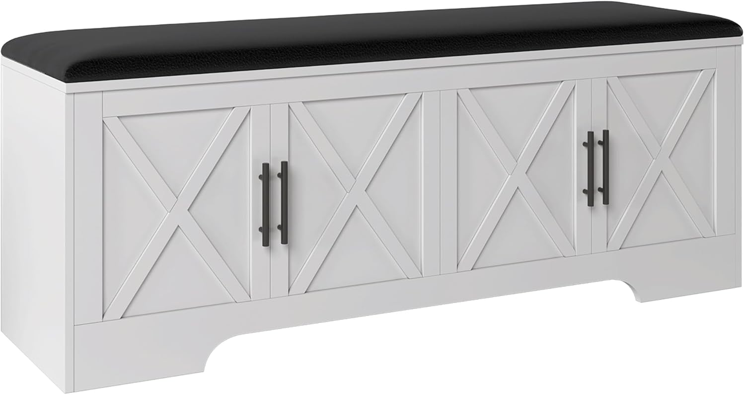 DreamDashio Storage Bench with Cushion, 47.2" End of Bed Storage Bench with Lift Top, Window Bench Seat with Storage for Bedroom, Mudroom, Entryway, Living Room & Hallway, White